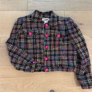 L'AGENCE Multicolor Tweed Blazer with Pink Buttons